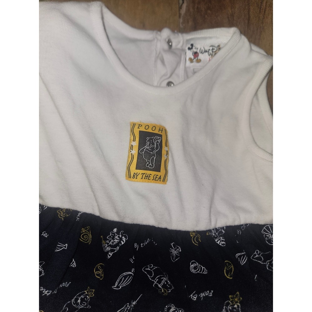 Vintage Walt Disney World Baby Pooh By The Sea Dress Romper Navy White 24M